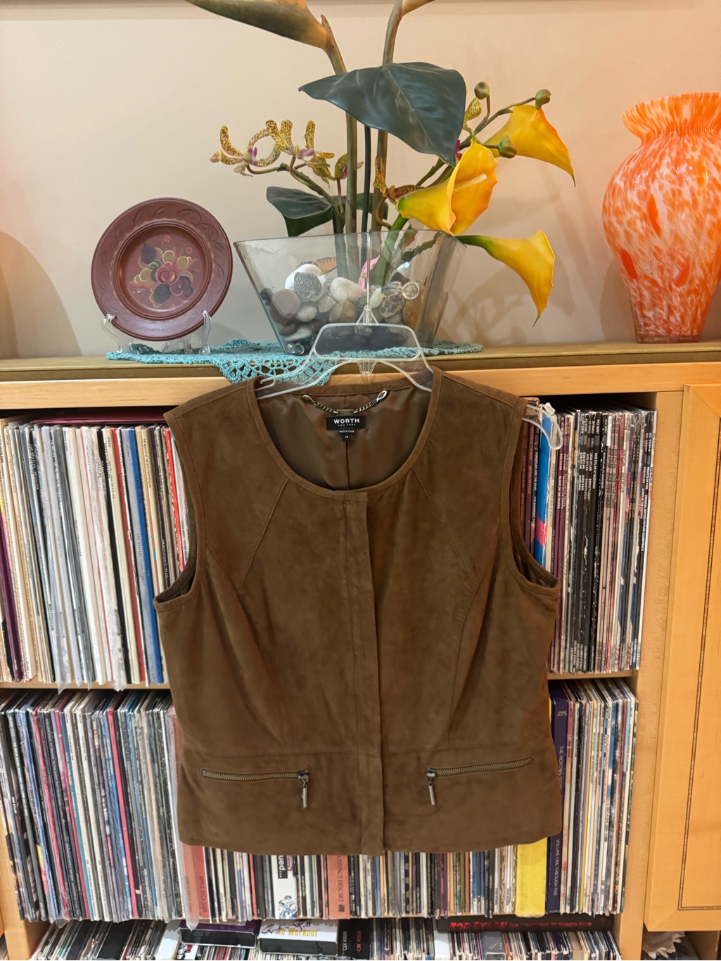 Price Drop: Worth, 12, Lined, Chocolate Brown Lambskin Suede Vest/Top, 2-Way Zip